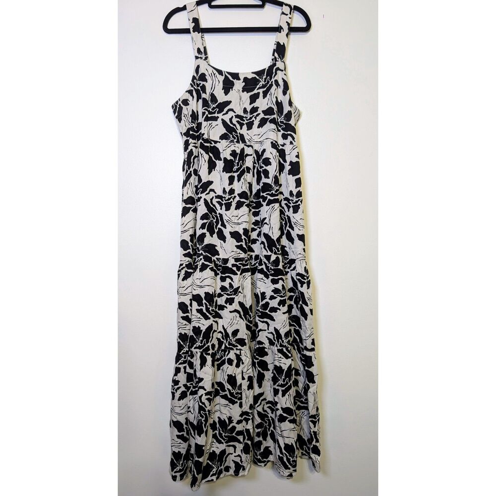 The Drop Britt Tiered Maxi Dress Black White Floral Cottagecore Boho Chic Size M - Picture 2 of 8